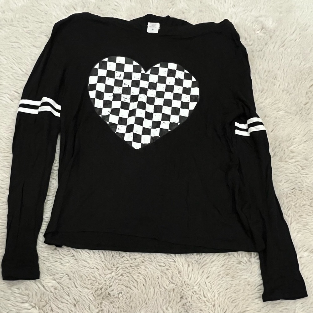 Miss Popular Checkered Heart Long Sleeve Hoodie